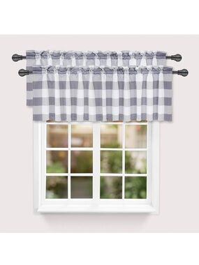 🩶 Gray Buffalo Check Kitchen Valance (2) NEW